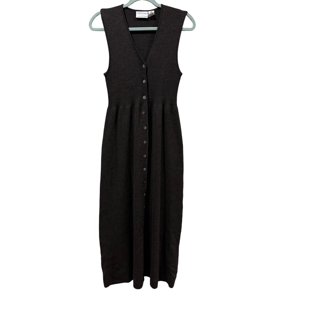 Preview Collection Brown 100% Merino Wool Button Front Maxi Knit Dress Large
